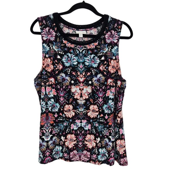 J jill womens size large petite multicolor floral sleeveless tank cotton blend - Picture 1 of 7